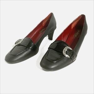 Brighton Galina Leather Stacked Heels Rounded Toe Vamp Strap Silver Hardware